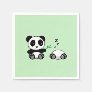Pair of Cute Little Pandas on Green Napkin