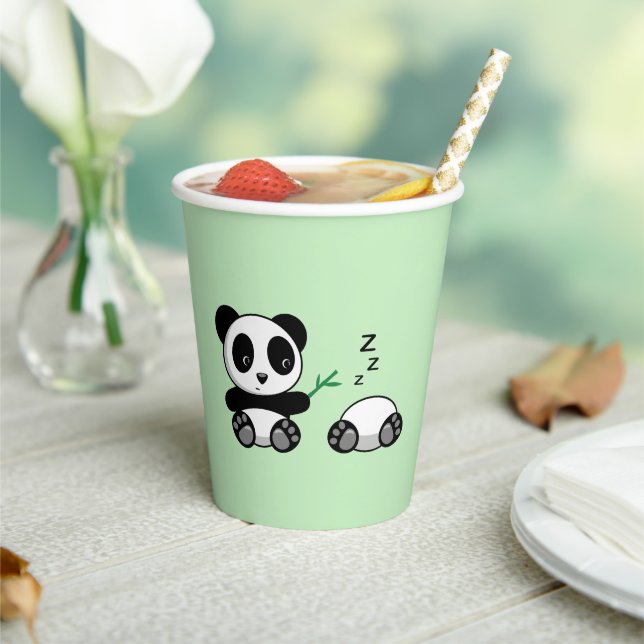 Pair of Cute Little Pandas on Green Paper Cups (Insitu)