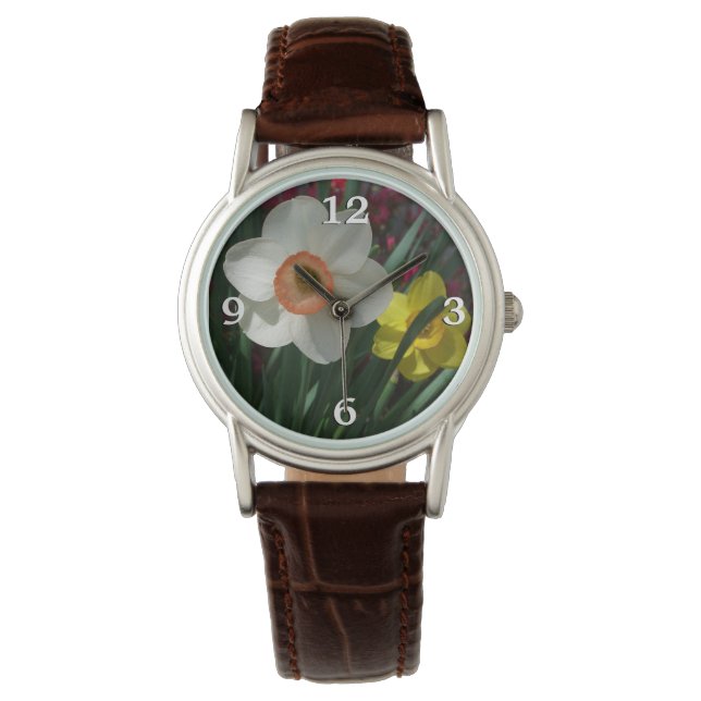 Pair of Daffodils Pink and Yellow Spring Flowers Watch (Front)