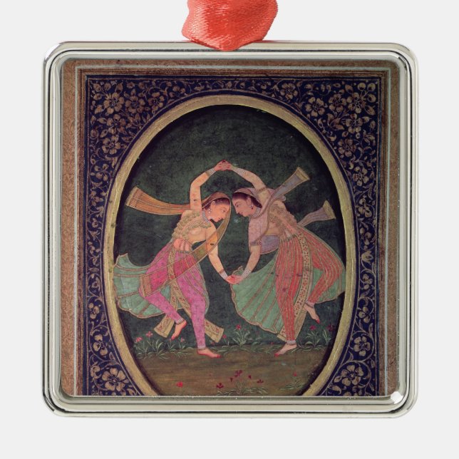 Pair of dancing girls performing a Kathak Metal Ornament (Front)