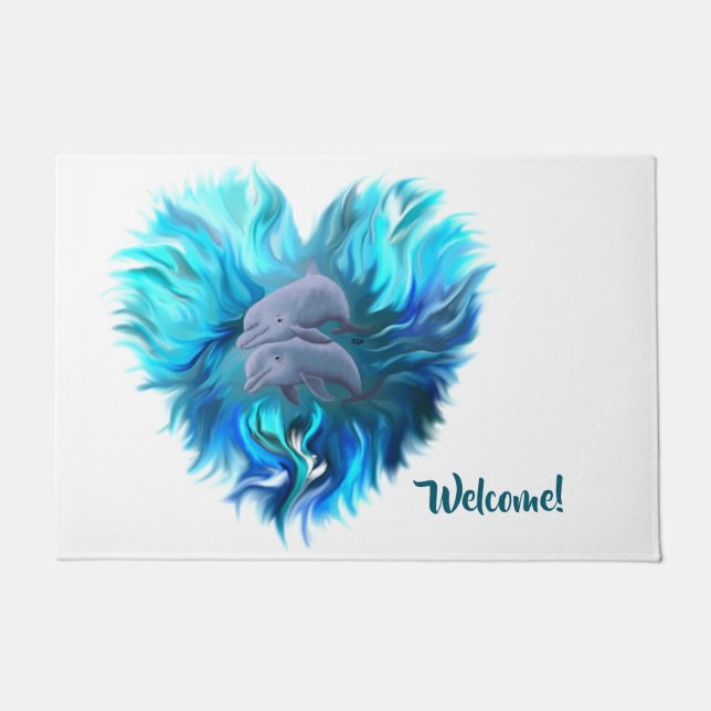 Pair of dolphins , Dolphin Heart Doormat (Front)