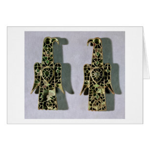 Pair of Eagle-Shaped Brooches (metal and enamel)