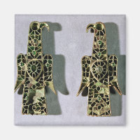 Pair of Eagle-Shaped Brooches (metal and enamel)