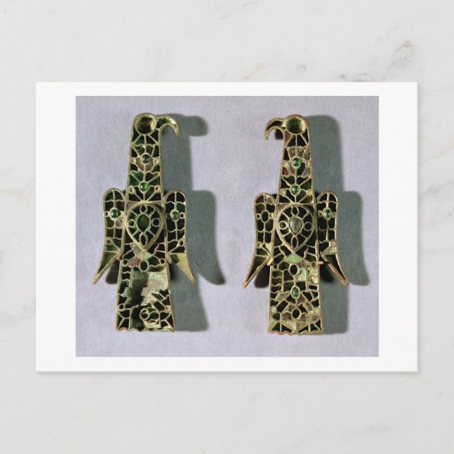 Pair of Eagle-Shaped Brooches (metal and enamel) Postcard (Front)