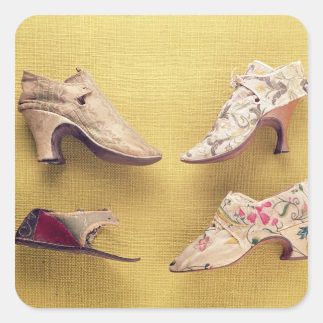 Pair of embroidered shoes, c.1714 square sticker (Front)