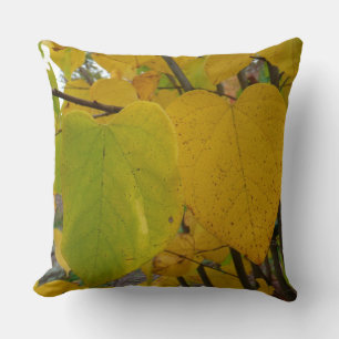 Pair of Fall Redbud Leaves Autumn Photography Cushion