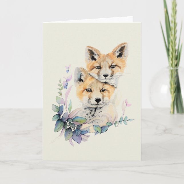 Pair of Foxes Watercolour Painting Card (Front)