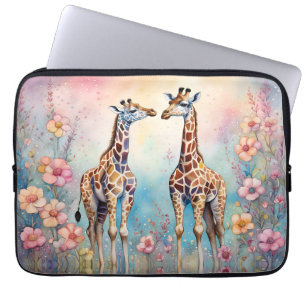 Pair of Giraffes In a Pastel Garden Laptop Sleeve