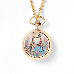 Pair of Giraffes In a Pastel Garden Watch