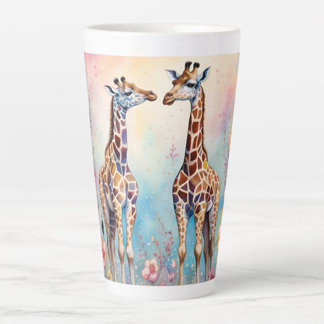 Pair of Giraffes in Love in a Pastel Garden Latte Mug (Front)