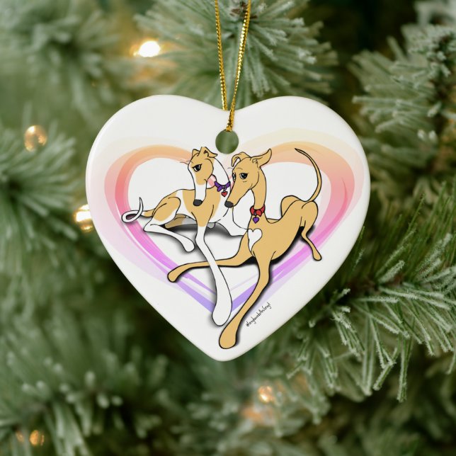 Pair of Greyhound dogs Art Ceramic Ornament (Tree)
