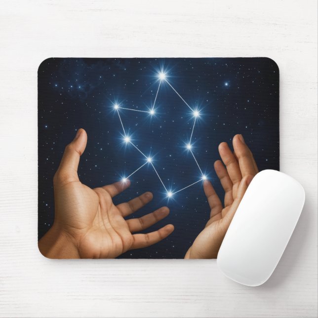 Pair of Hands Creating a Constellation Mouse Pad (With Mouse)