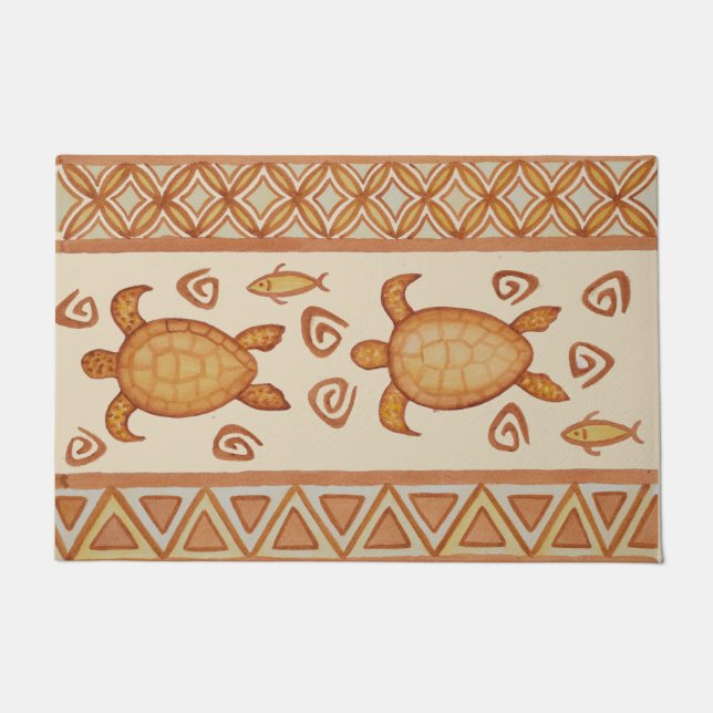 Pair of Honu Hawaiian Sea Turtle tribal Door Mat (Front)