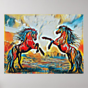 Pair Of Horses in Street Art Style Poster