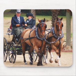 pair of horses pulling carriage mouse pad