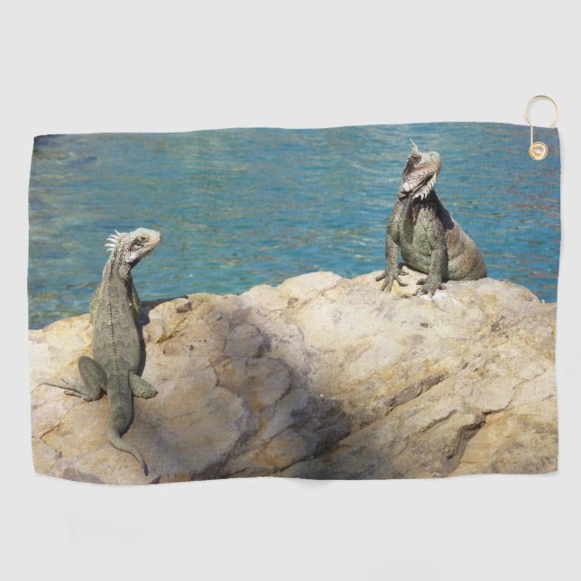 Pair of Iguanas Tropical Wildlife Photography Golf Towel (Horizontal)