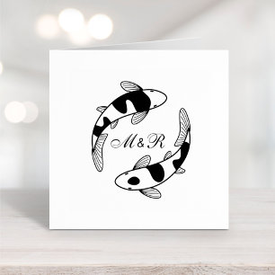 Pair of Japanese Koi Fish Wedding Monogram Self-inking Stamp