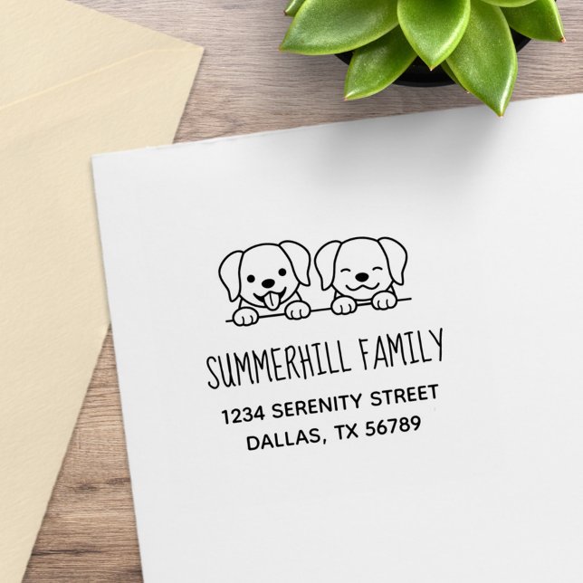 Pair of Labrador Dogs Peeking Family Address 2 Rubber Stamp (Creator Uploaded)
