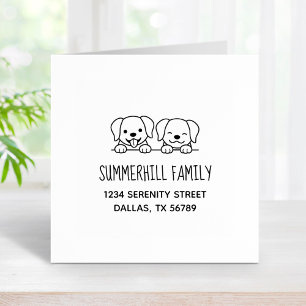 Pair of Labrador Dogs Peeking Family Address 2 Rubber Stamp