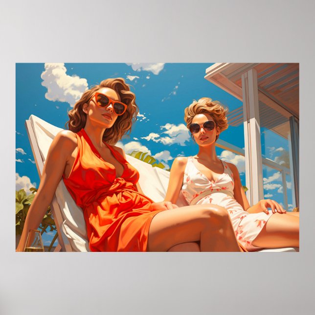 Pair of ladies on a Miami sun deck Poster (Front)