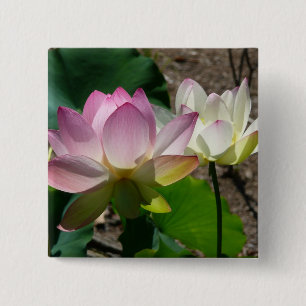 Pair of Lotus Flowers I 15 Cm Square Badge