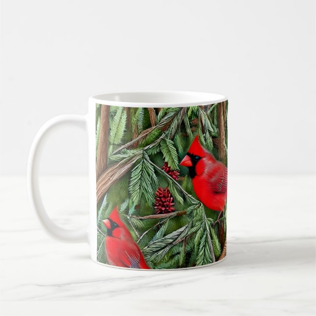 Pair of Majestic Wild Red Cardinals Coffee Mug (Left)