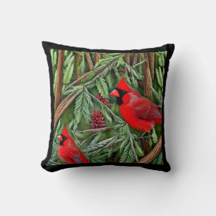 Pair of Majestic Wild Red Cardinals Cushion