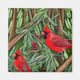 Pair of Majestic Wild Red Cardinals Magnet