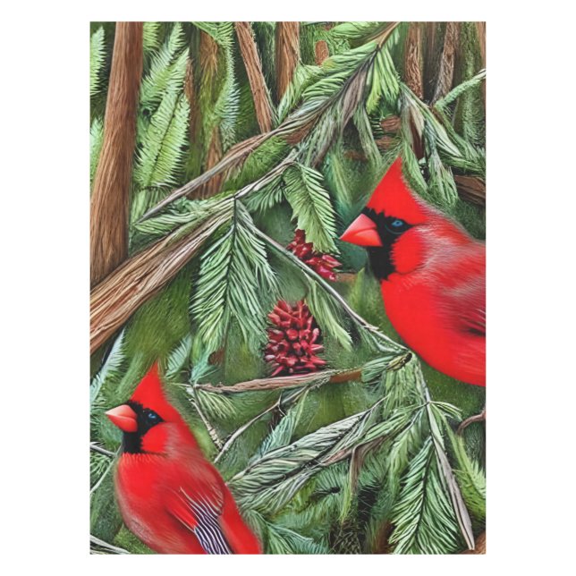 Pair of Majestic Wild Red Cardinals Tablecloth (Front)