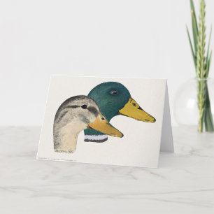 Pair of Mallard Ducks, Drake and Hen, Watercolor Card