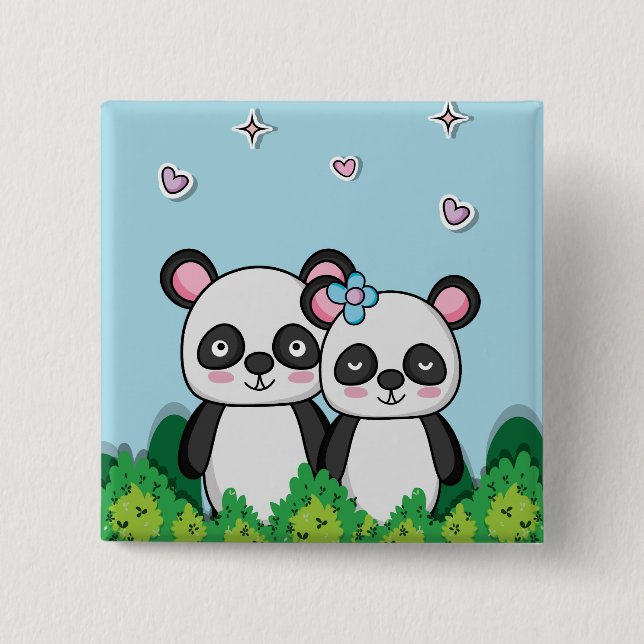 Pair of Pandas 15 Cm Square Badge (Front)