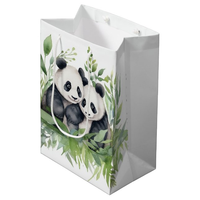 Pair of Pandas In Bamboo Leaves Medium Gift Bag (Front Angled)