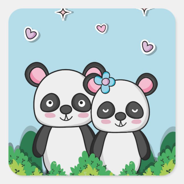 Pair of Pandas Square Sticker (Front)