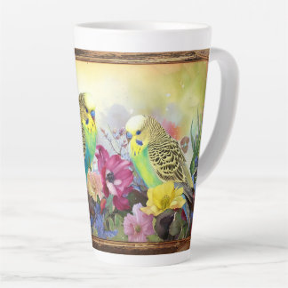 Pair of Parakeets and Wildflowers Latte Mug