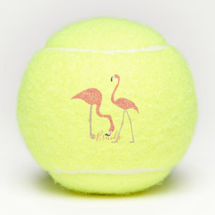 Pair Of Pink Flamingos Monogrammed Tennis Balls