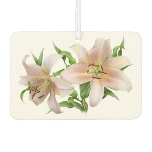Pair of Pink Lilies Botanical Art Personalised Car Air Freshener