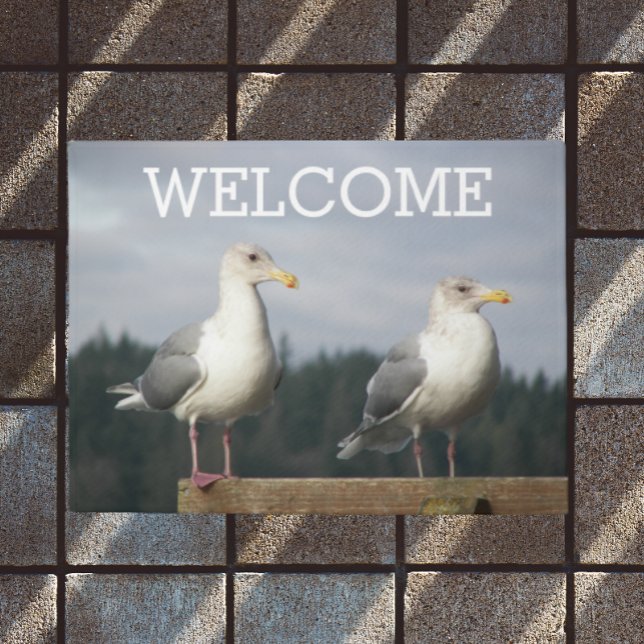 Pair of Posing Seagulls Photo Welcome Doormat (In Situ)