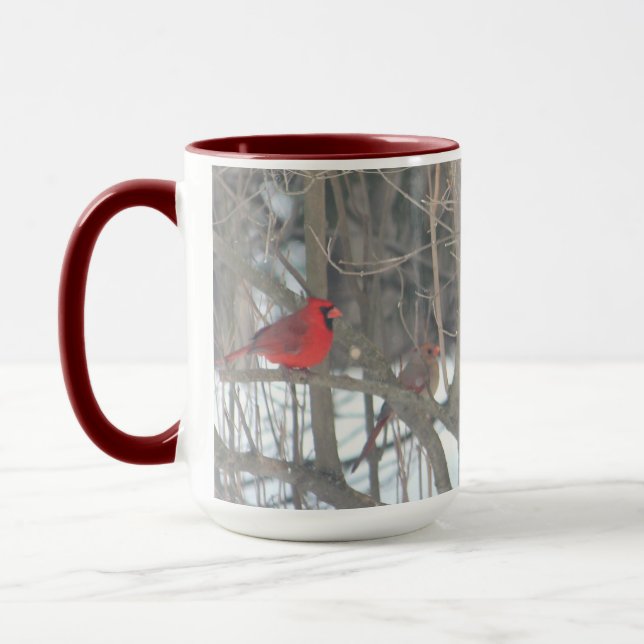 Pair Of Red Cardinals Christmas Mug (Left)