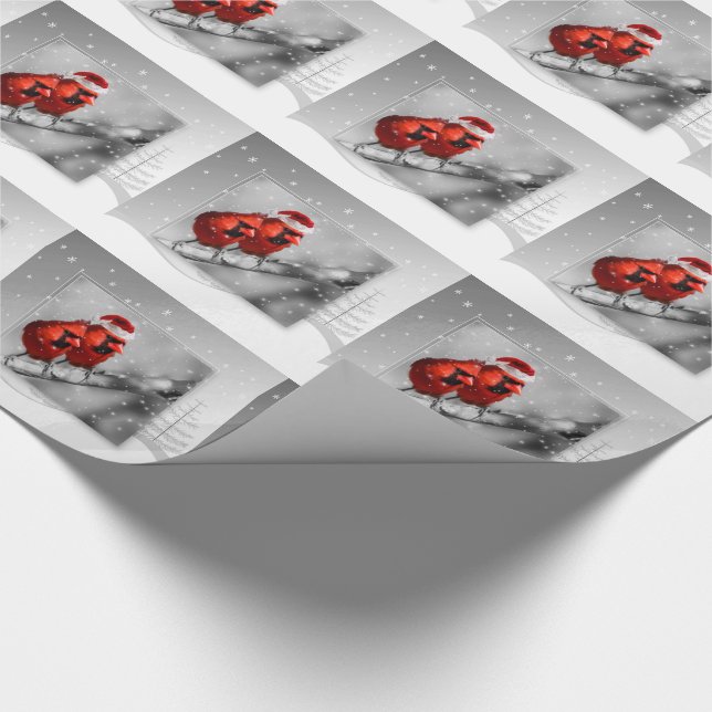Pair of Red Christmas Cardinals in the Snow Wrapping Paper (Corner)