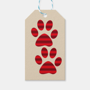 Pair of Red Gradient Paw Prints Gift Tags