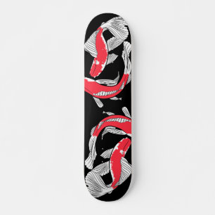 Pair of red japanese koi fish skateboard