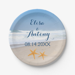 Pair of starfish destination beach wedding paper plate