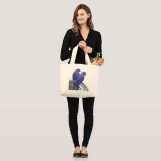 Pair of Stunning Blue Parrots In The Wild Large Tote Bag