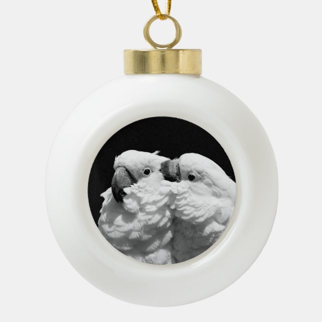 Pair of umbrella cockatoos ceramic ball christmas ornament (Front)