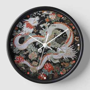 Pair of White Asian Dragons  Clock
