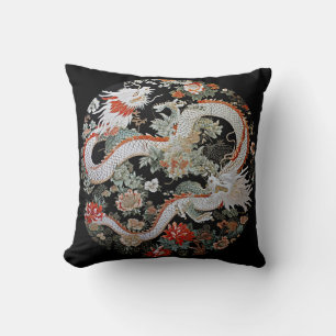 Pair of White Asian Dragons Throw Pillow