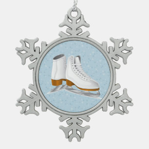 pair of white ice skates pewter snowflake ornament