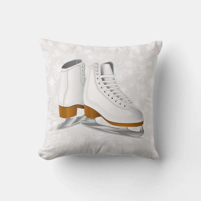 pair of white ice skates throw pillow (Front)