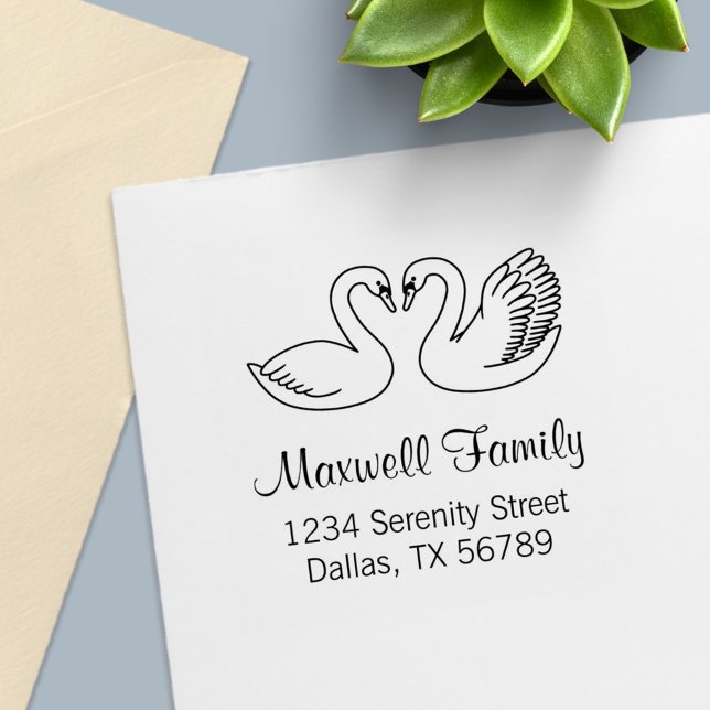 Pair of White Swans Couple Address Self-inking Stamp (Creator Uploaded)