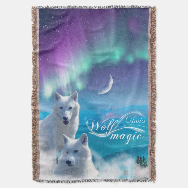 Pair of white wolves Personalized Throw Blanket (Front Vertical)